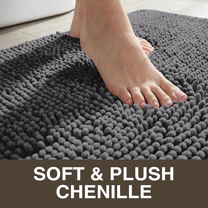 Neater Home Plush Bathroom Rugs 30x20 Thick Chenille Quick Dry Microfiber Absorbent Bath Mat, Soft Bath Rugs, Machine Washable Bathroom Floor Mat for Tub Shower Sink, Home Decor Accessories, Charcoal - ModernBath