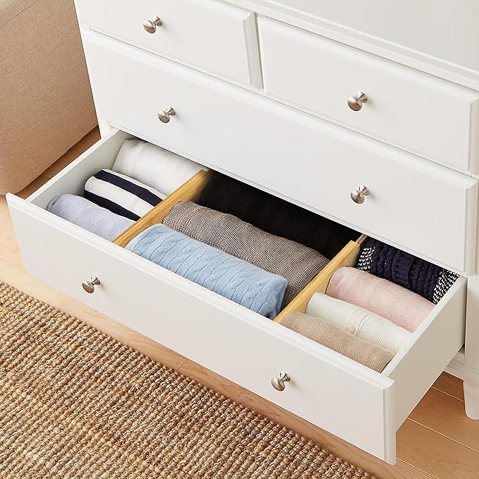 VaeFae 6-Pack Bamboo Drawer Dividers – Adjustable 14"-19.1" (Fits 15"-18" Drawers ONLY), Spring-Loaded Expandable Organizer for Kitchen, Bedroom, Office & Bathroom, MUST MEASURE Before Purchase | 6 Pack, Adjustable, Expandable, Organization - ModernBath