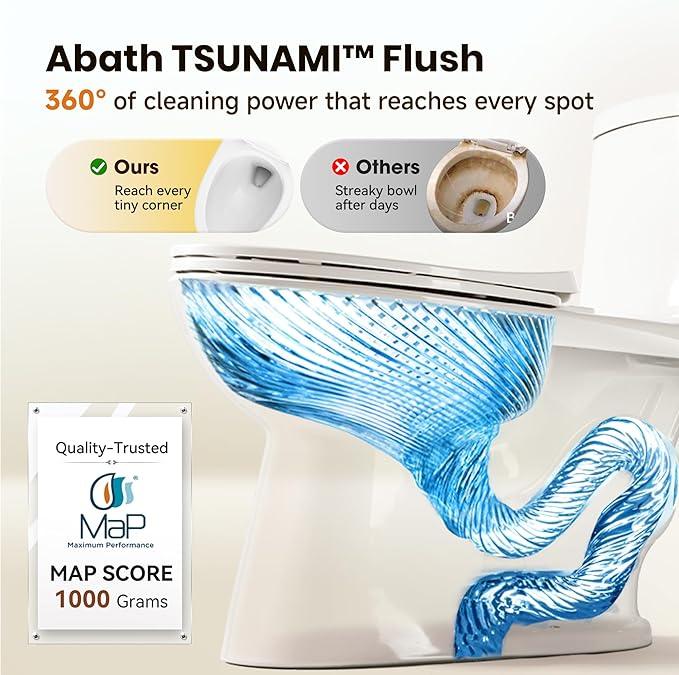 One Piece Toilet for Bathrooms Elongated Soft Close Seat, 17" ADA Chair Height, 360° TSUNAMI Dual Flush 0.8/1.28 GPF, WaterSense Certified, Modern Easy Clean Toilets for Small Space, 12'' Rough-In - ModernBath