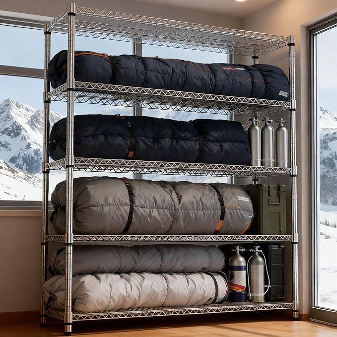 5 Tiers Shelf 3300 lbs Steel Storage Shelving Utility Shelving Unit Steel Organizer Wire Rack for Home,Kitchen,Office,Garage Chrome 17.7" D x 47.2" W x 70.3" H - ModernBath