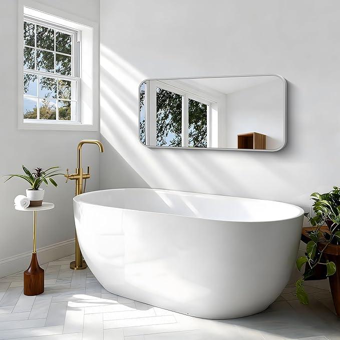 BONEWEI Silver Bathroom Mirror,20x40 inch Wall Mirror for Bathroom Wall Mounted,Rectangle Mirror for Bathroom Over Sink,Modern Frame Round Corner for Living Room,Bedroom Entryway,Horizontal/Vertical - ModernBath