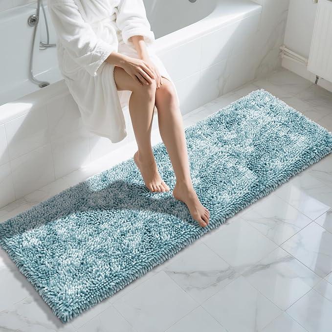 Yimobra Long Bathroom Rugs Runner 70x24 Inch, Extra Thick Soft Absorbent Chenille Bath Mat, Non Slip Machine Washable, Quick Dry Bath Rugs for Bathroom Floor, Tub and Shower, Greyish Blue - ModernBath