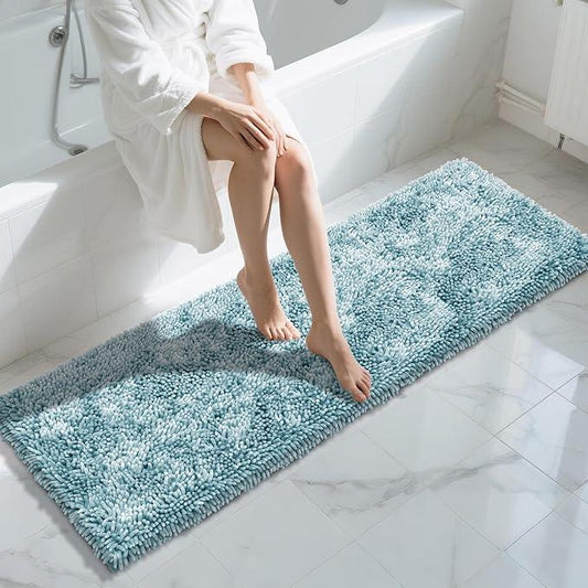 Yimobra Long Bathroom Rugs Runner 70x24 Inch, Extra Thick Soft Absorbent Chenille Bath Mat, Non Slip Machine Washable, Quick Dry Bath Rugs for Bathroom Floor, Tub and Shower, Greyish Blue - ModernBath