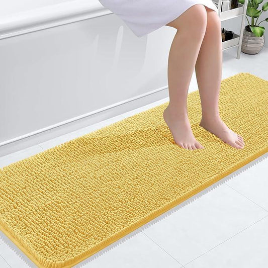 OLANLY Bathroom Rugs 59x20, Extra Soft Absorbent Chenille Bath Rugs, Rubber Backing Quick Dry, Machine Washable Bath Mats for Bathroom Floor, Tub and Shower, Home Decor Accessories, Yellow - ModernBath