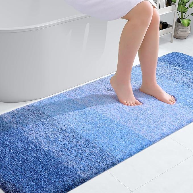 OLANLY Bathroom Runner Rugs 70x24, Extra Soft Absorbent Microfiber Bath Rugs, Rubber Backing, Quick Dry, Washable Bath Mats for Bathroom Floor, Tub and Shower, Home Decor Accessories, Light Royal Blue - ModernBath