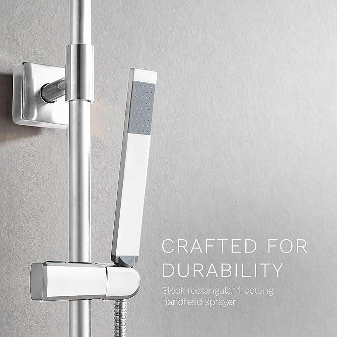 Fennocasa Polaris Lux Rain Shower System, includes 10” Square Rainfall Shower Head and Handheld Shower Combo, Height Adjustable Spray Holder, Retrofit, 60” Hose (2.5 GPM Chrome) - ModernBath