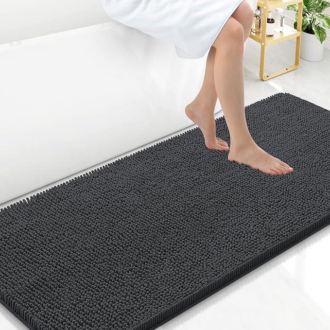 Arotive Bathroom Rugs 59x24, Extra Soft Absorbent Shaggy Chenille Bath Rugs, Machine Washable Rubber Backing Non-Slip Bath Mats for Bathroom Floor Tub and Shower, Home Decor Accessories, Dark Grey - ModernBath