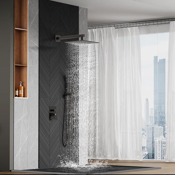 SR SUN RISE Oil Rubbed Bronze Shower System 12 Inches Brass Bathroom Luxury Rain Mixer Shower Combo Set Wall Mounted Rainfall Shower Head System Shower Faucet Rough-in Valve Body and Trim Included - ModernBath