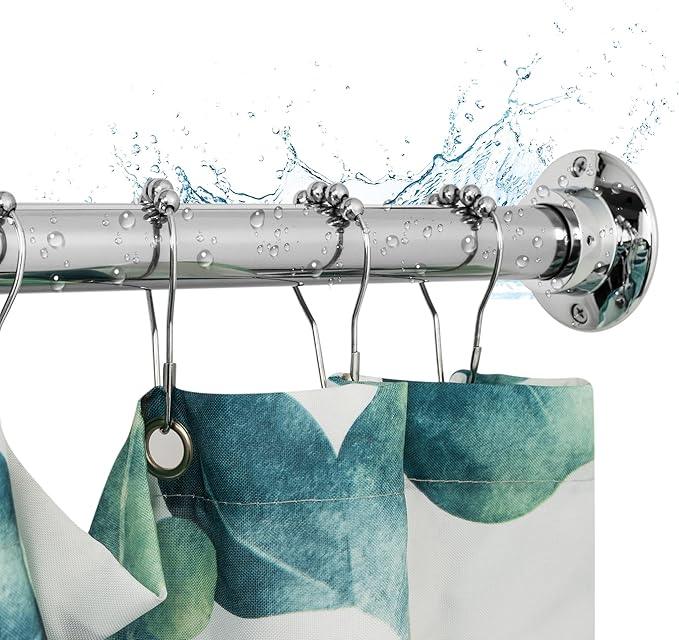 Artiwell 60" Heavy Duty Straight Shower Rod With Shower Rod Flange, Permanent Mount Shower Curtain Rod With Screws Bracket, Never Rust Stainless Steel, Window Curtain and Closet Rod, Chrome Plated - ModernBath