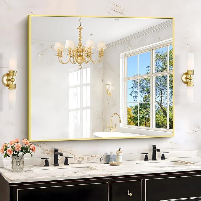 KOCUUY Large Gold Bathroom Mirror, 48x40 Inch Rectangular Mirror for Bathroom Sink, Oversized Wall Mirror with Metal Gold Frame for Living Room, Farmhouse, Entryway, Hang Horizontal/Vertical - ModernBath