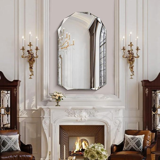 KOCUUY 30"x48" Frameless Mirror, Arched Shape with Diamond-Shaped Beveled Edge,Unframed Decorative with Upgraded Shatterproof Glass,Unique Frameless Mirror for Bathroom,Living Room,Bedroom - ModernBath