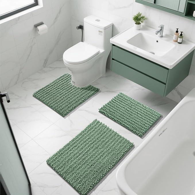 Yimobra Bathroom Rugs Non Slip Washable 32x20 Inch - Ultra Soft Absorbent Chenille Bath Mat, Quick Dry Shaggy Floor Carpet for Tub Shower, Green Home Decor Accessories - ModernBath