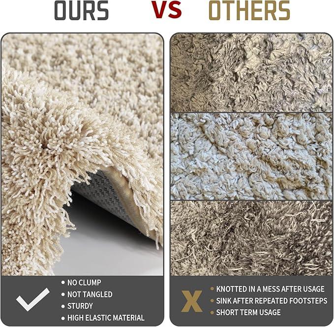 Yimobra Bathroom Rug Set 2 Piece, Soft Absorbent Microfiber Bath Mat Set, Non Slip Machine Washable Dry, Plush Shaggy Shower Rugs for Bathroom Floor, 32"x20"+24"x17", Light Beige & White - ModernBath