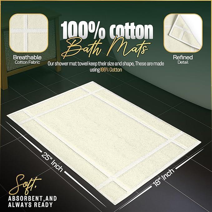 Pearl Linens Pack of 6 100% Cotton Bath Mat 18x25 inches, Soft & Absorbent Quick Dry Bathroom Mat Set, Not Bathroom Rugs, After Shower Mat, Bath Tub Mat, 687 GSM, Machine Washable, Ivory - ModernBath
