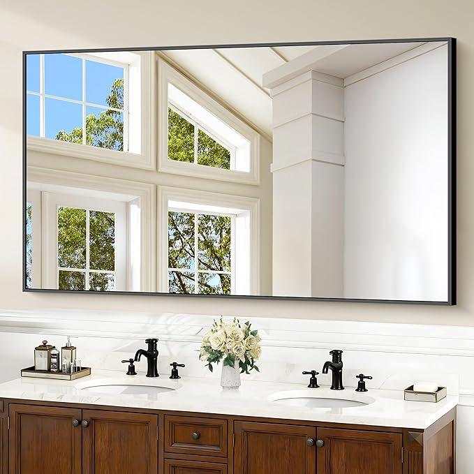 COFENY Black Bathroom Mirror for Wall, 60x36 Inch Rectangle Mirrors with Metal Frame, Large Modern Vanity Wall Mirror for Bathroom Living Room, Entryway Hangs Horizontal or Vertical - ModernBath