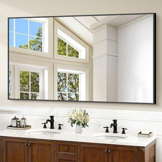 COFENY Black Bathroom Mirror for Wall, 60x36 Inch Rectangle Mirrors with Metal Frame, Large Modern Vanity Wall Mirror for Bathroom Living Room, Entryway Hangs Horizontal or Vertical - ModernBath
