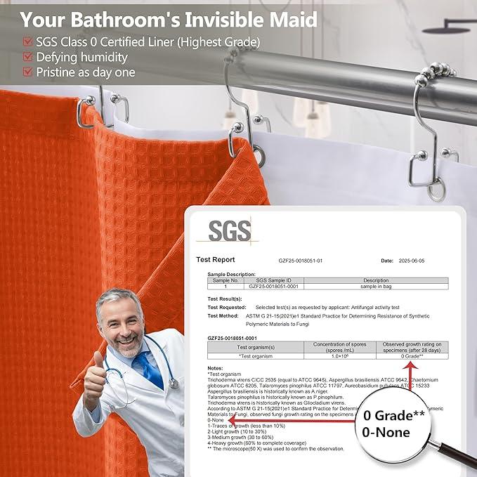Luxury 3 in 1 Shower Curtain Set 3D Textured Waffle Weave Bathroom Curtain with Waterproof SGS Certified Fabric Liner & 12 Anti-Fall Stainless Steel Hooks, Machine Washable 72"x84" (Orange) - ModernBath