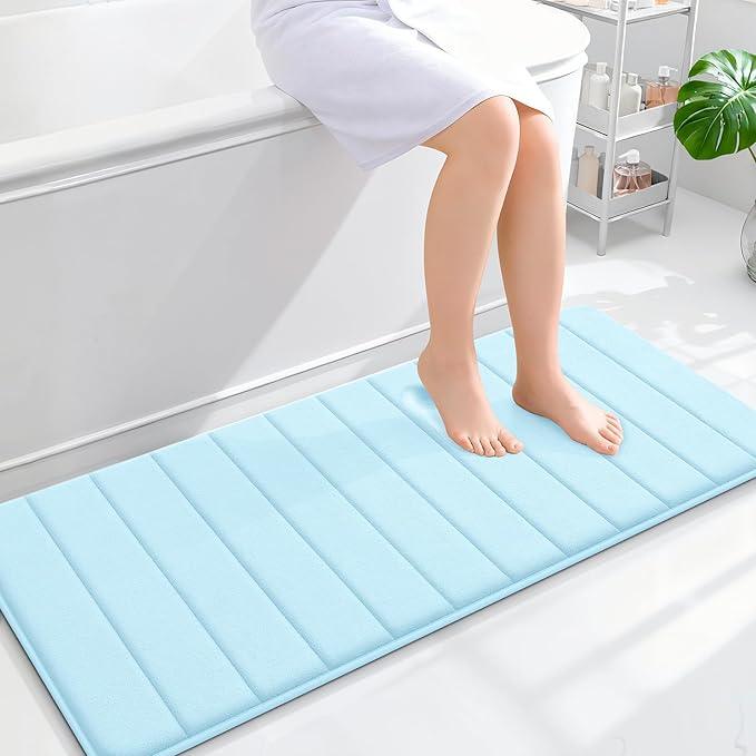 OLANLY Memory Foam Long Bathroom Rugs Runner 47x20, Super Soft Absorbent Bath Mat, Quick Dry, Machine Washable Shower Floor Rugs, Bathmat Carpet, Bathroom Home Decor Accessories, Sky Blue - ModernBath