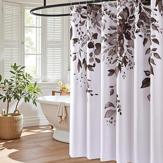 BOODII Dark Brown Plant Watercolor Shower Curtains 72 inches Long Floral Leaf Shower Curtain for Bathroom Botanical Leaves Hunter Brown Eucalyptus Curtain Jungle Bathroom Decor 72x72 - ModernBath