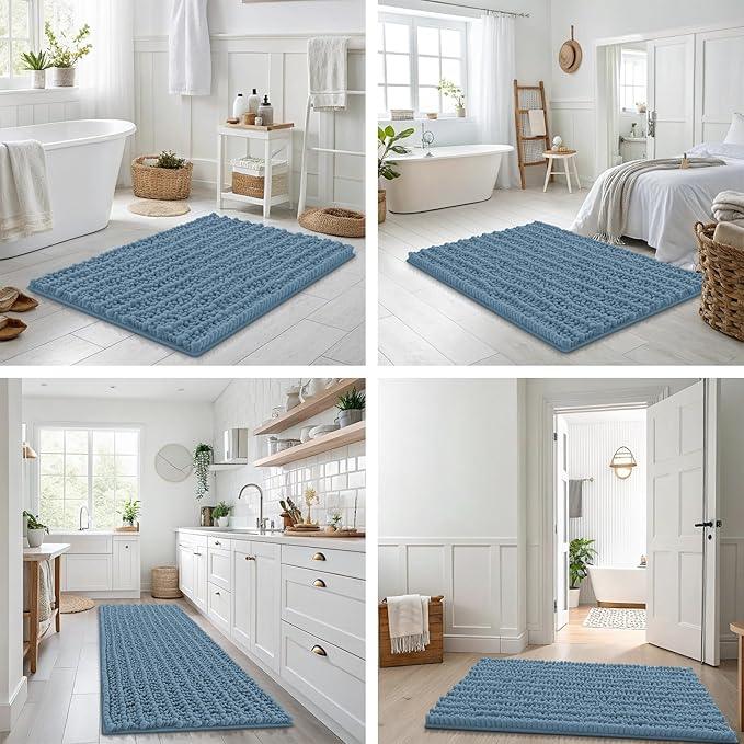 Smiry Bathroom Rugs Mat 47x17, Extra Soft Absorbent Chenille Bath Rugs, Non Slip Rubber Backing Machine Washable Quick Dry Bath Mats for Bathroom Floor, Tub, Shower, Home Accessories, Grayish Blue - ModernBath