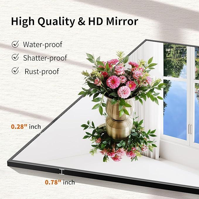 COFENY Black Bathroom Mirror for Wall, 20x48 Inch Rectangle Mirror with Metal Frame, Modern Vanity Mirrors for Bathroom Living Room, Entryway Hangs Horizontal or Vertical - ModernBath