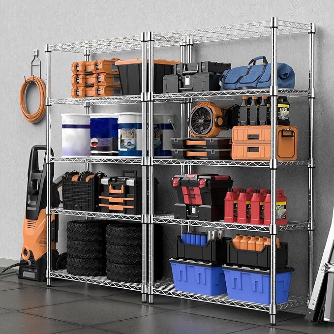 1250 lbs Steel Heavy Duty 5-Tier Utility Shelving Unit Steel Organizer Wire Rack for Home,Kitchen,Office,Chrome (13.7" D x 23.6" W x 62.4" H) - ModernBath