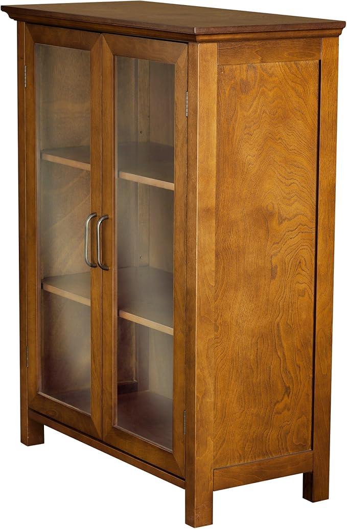 Teamson Home Avery Wooden Freestanding Floor Cabinet with 2 Adjustable Shelves 3 Storage Spaces 2 Glass Paneled Doors and 2 Antique Brass Knobs, Oiled Oak - ModernBath
