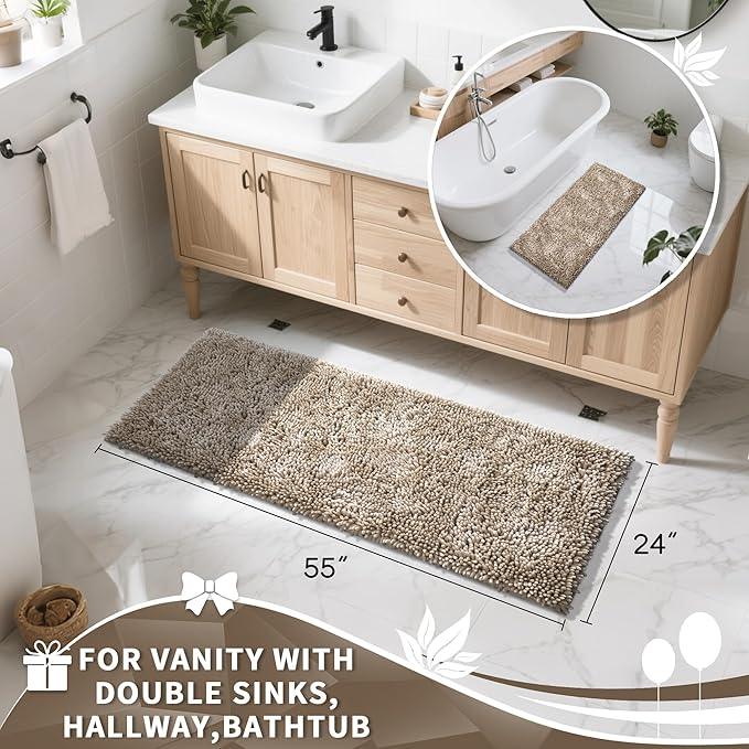 Yimobra Long Bathroom Rugs Runner 55x24 Inch, Extra Thick Soft Absorbent Chenille Bath Mat, Non Slip Machine Washable, Quick Dry Bath Rugs for Bathroom Floor, Tub and Shower, Camel - ModernBath