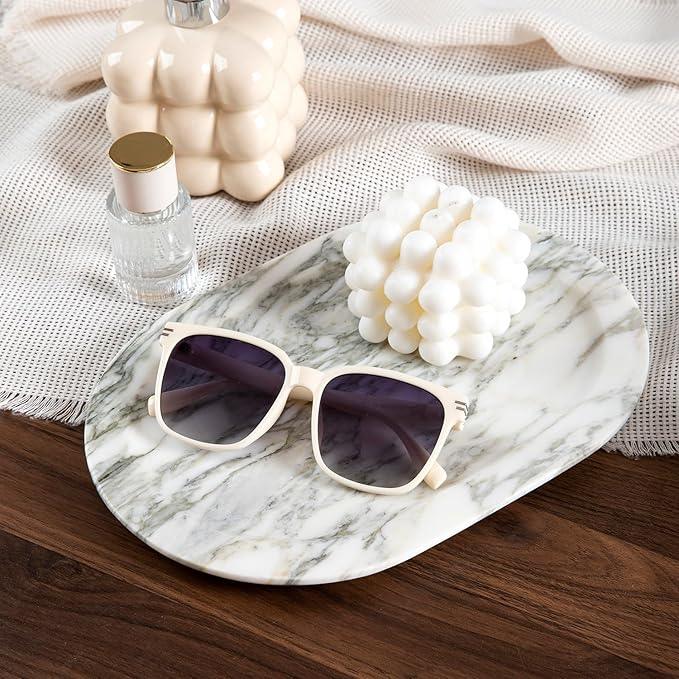 WANJINGYULE Natural Marble Decorative Tray Bathroom Counter Perfume Organizer Vanity Tray for Home Decor, Jewelry Candle, Coffee Table, Soap Holder Dresser Countertop Accessories 8"x11" Carrara - ModernBath