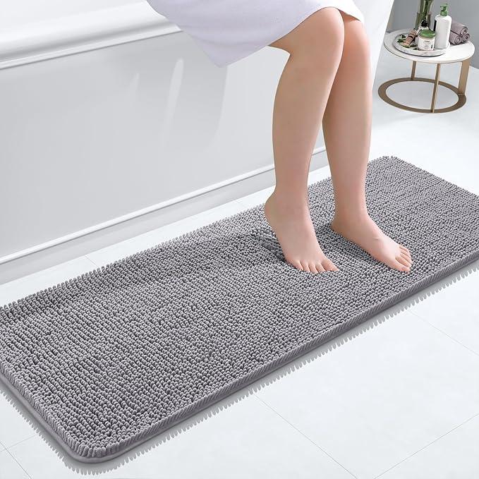 OLANLY Bathroom Rugs 47x17, Extra Soft Absorbent Chenille Bath Rugs, Rubber Backing Quick Dry, Machine Washable Bath Mats for Bathroom Floor, Tub and Shower, Home Decor Accessories, Grey - ModernBath