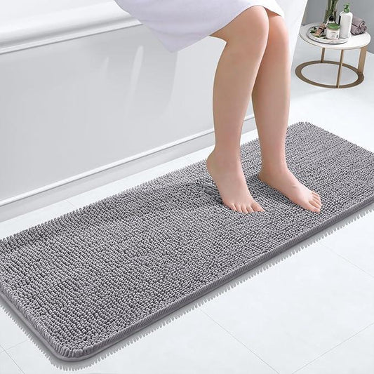 OLANLY Bathroom Rugs 47x17, Extra Soft Absorbent Chenille Bath Rugs, Rubber Backing Quick Dry, Machine Washable Bath Mats for Bathroom Floor, Tub and Shower, Home Decor Accessories, Grey - ModernBath