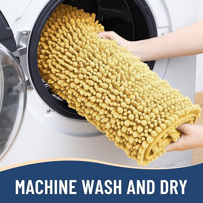 Arotive Luxury Chenille Bathroom Rug Mat, Extra Soft Thick Absorbent Shaggy Bath Rugs, Non-Slip Machine Wash Dry, Plush Bath Mats for Bathroom, Shower and Tub, 60x20, Yellow - ModernBath