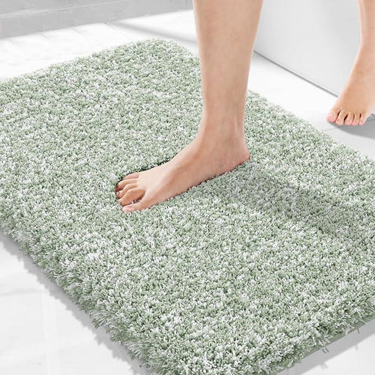 Yimobra Light Green and White Bath Rugs for Bathroom 32x20, Ultra Soft and Water Absorbent Bath Mats, Non Slip Plush Shower Rugs, Microfiber Thick Matts for Bathroom Floor/Tub, Machine Washable - ModernBath