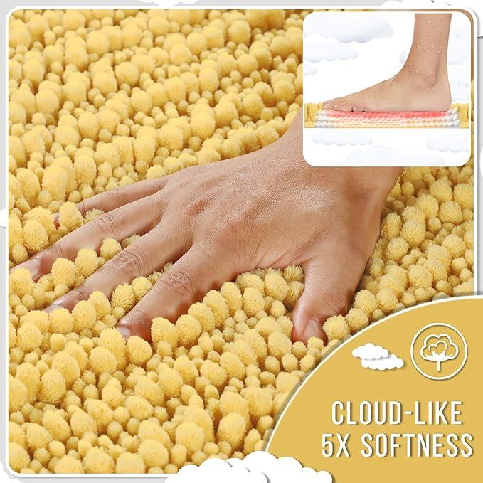 Yimobra Large Bathroom Rugs Non Slip Washable 36x24 Inch - Ultra Soft Absorbent Chenille Bath Mat, Quick Dry Shaggy Floor Carpet for Tub Shower, Yellow Home Decor Accessories - ModernBath