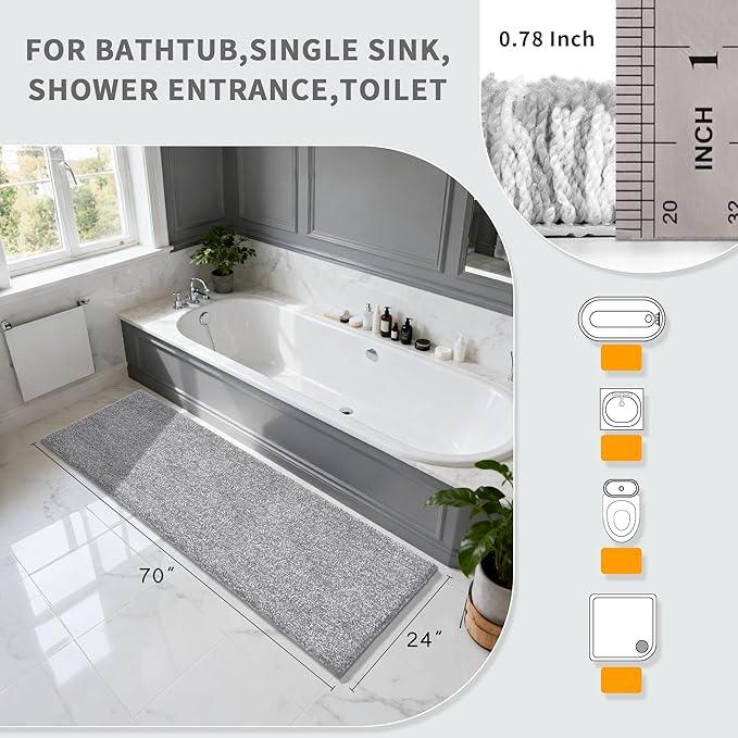 Yimobra Bathroom Runner Rug Non Slip Washable, Soft Absorbent Microfiber Long Bath Mat, Dual-Tone Decor Rug with Rubber Backing for Floor,Tub and Hallway,70x24,Home Essentials,Grey and White - ModernBath