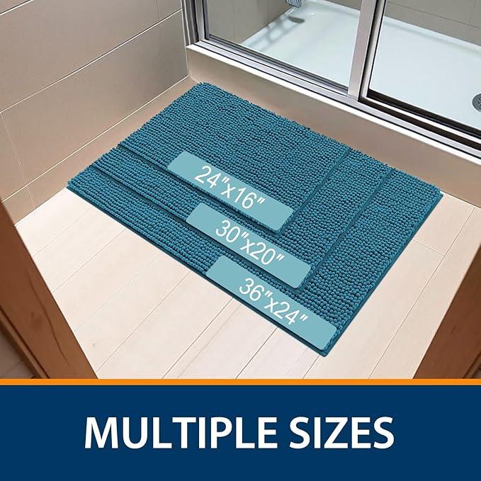 Smiry Luxury Chenille Bathroom Rugs 30x20, Extra Soft and Absorbent Shaggy Bath Mat, Machine Washable, Non-Slip Plush Carpet Runner for Tub, Shower, and Floor, Home Decor Accessories, Peacock Blue - ModernBath