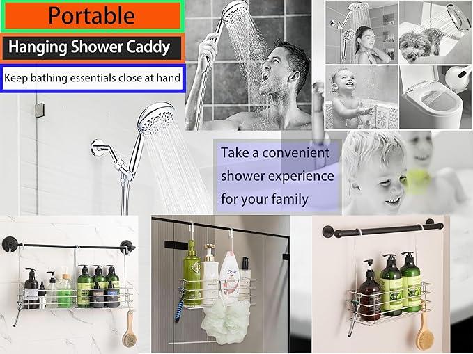 Seltomer 2pcs Single-Layer Hanging Shower Caddy, Rustproof Shelves Rack with Rotatable Hook bar, Large Capacity Bathroom Organizers and Storage, No Drilling Shampoo Bracket - ModernBath