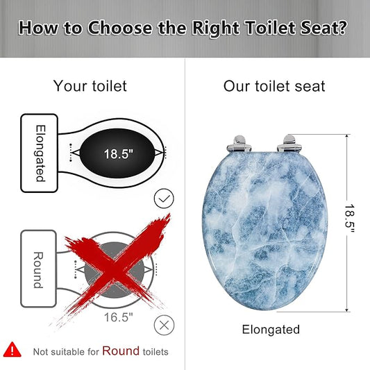 Angol Shiold Elongated Toilet Seat Molded Wood Toilet Seat with Quietly Close and Quick Release Hinges, Easy to Install also Easy to Clean (Elongated, Blue Marble)