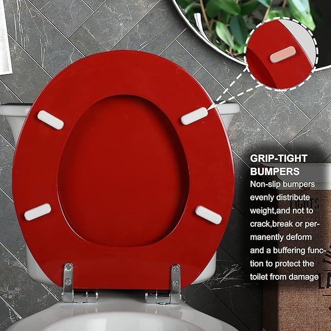 Red Round Toilet Seat Natural Wood Toilet Seat with Zinc Alloy Hinges, Easy to Install also Easy to Clean, Scratch Resistant Toilet Seat by Angol Shiold (Round, Red) - ModernBath