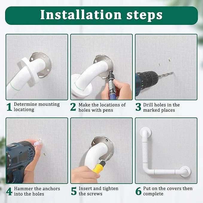 Anti Bathroom Grab Rail,90° Detachable Right Angle White Stainless Steel Shower Hand Rail,Safety Hand Rail Support for Elderly, Children and Disability - ModernBath