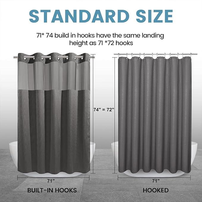 EUTXL Charcoal Grey No Hook Shower Curtain with Snap in Liner,230GSM Waffle Weave Shower Curtains for Bathroom,71W x 74H - ModernBath