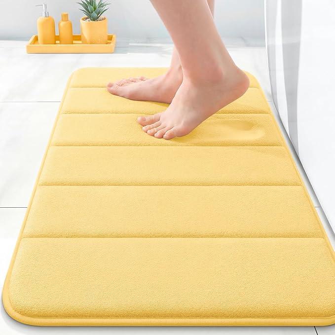 OLANLY Memory Foam Bath Mat 24x16, Super Soft Absorbent Bathroom Rugs, Quick Dry, Machine Washable Shower Floor Rugs, Bathmat Carpet, Bathroom Home Decor Accessories, Yellow - ModernBath