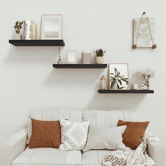 Vivelove Black Floating Shelves for Wall Mounted, 24 inchs x 9.1” Deep x 1.6” Thick Wall Shelves for Bedroom, Living Room, Bathroom，Kitchen, Office, Home Decor Shelf with Invisible Bracket - Set of 2 - ModernBath