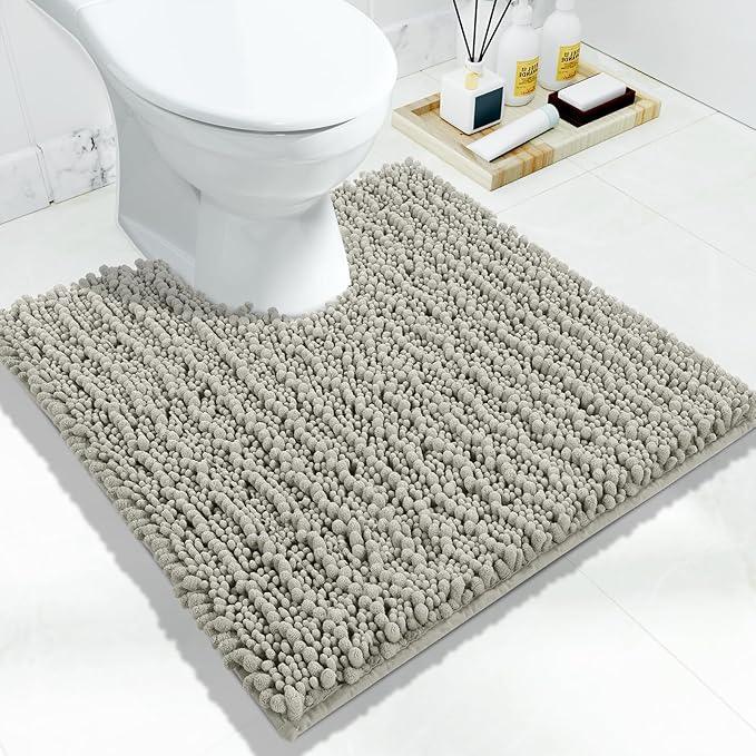 Yimobra Toilet Rug U Shaped Washable 24x24 Inch - Ultra Soft Absorbent Chenille Bath Rugs for Toilet, Quick Dry & Machine Washable, Non Slip Contour Bathroom Mat, Sand - ModernBath