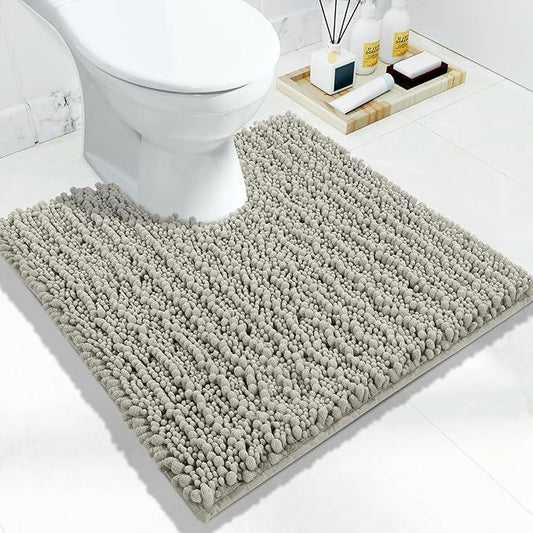 Yimobra Toilet Rug U Shaped Washable 24x24 Inch - Ultra Soft Absorbent Chenille Bath Rugs for Toilet, Quick Dry & Machine Washable, Non Slip Contour Bathroom Mat, Sand - ModernBath