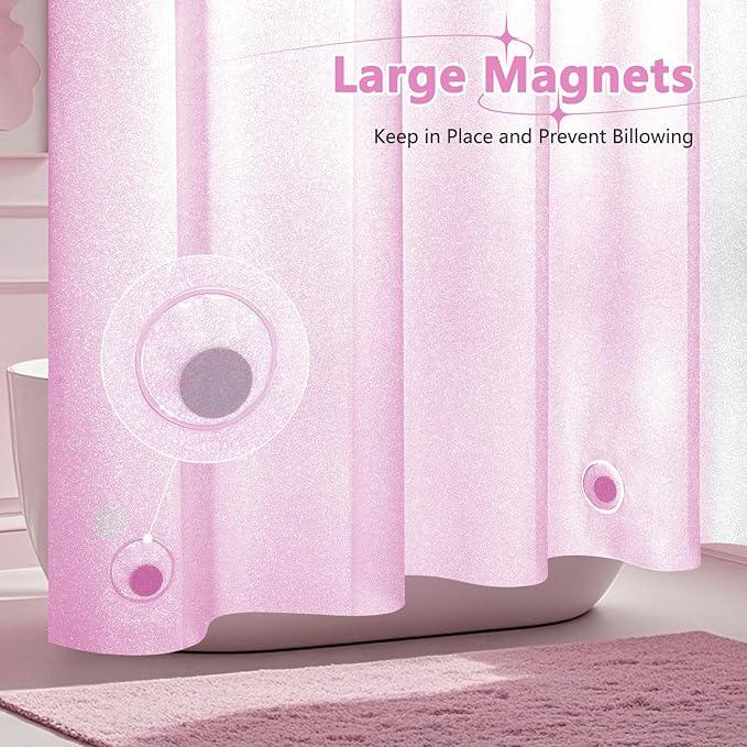 Seenus Dreamy Pink Glitter PEVA Shower Stall Curtain 48 x 72 inch, Waterproof Plastic Sparkle Shower Curtain Liner with Large Magnets, Blingbling Shimmery Bathroom Shower Curtain Rose Pink - ModernBath