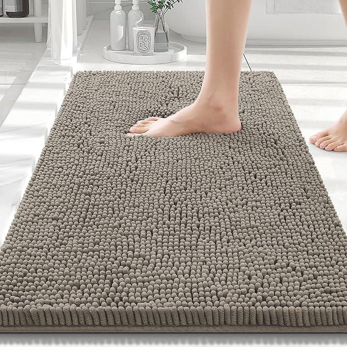 Smiry Luxury Chenille Bathroom Rugs 30x20, Extra Soft and Absorbent Shaggy Bath Mat, Machine Washable, Non-Slip Plush Carpet Runner for Tub, Shower, and Floor, Home Decor Accessories, Latte - ModernBath