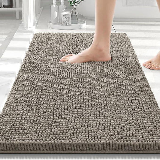 Smiry Luxury Chenille Bathroom Rugs 30x20, Extra Soft and Absorbent Shaggy Bath Mat, Machine Washable, Non-Slip Plush Carpet Runner for Tub, Shower, and Floor, Home Decor Accessories, Latte - ModernBath