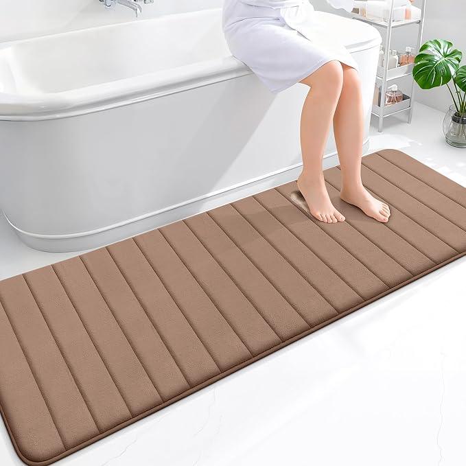 OLANLY Memory Foam Long Bathroom Rugs Runner 70x24, Super Soft Absorbent Bath Mat, Quick Dry, Machine Washable Shower Floor Rugs, Bathmat Carpet, Bathroom Home Decor Accessories, Mocha - ModernBath
