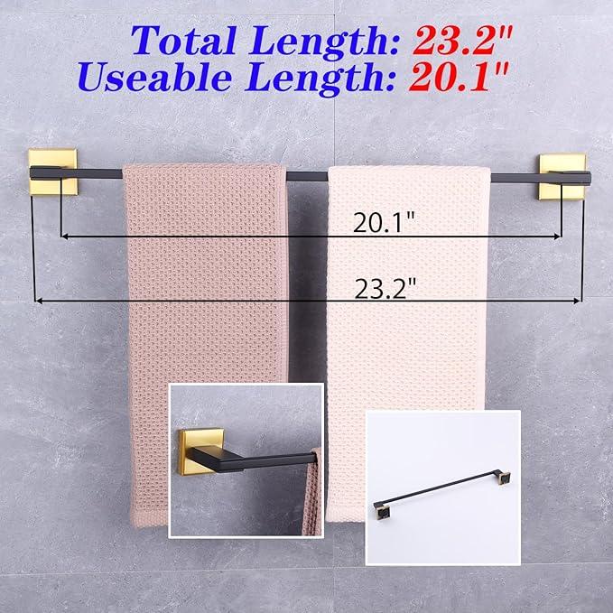 GERZWY 24-Inch Bathroom Towel Bar SUS 304 Stainless Steel Modern Round Style Bath Towel Bar Wall Mount (Black & Gold) JG1901A60-BD - ModernBath